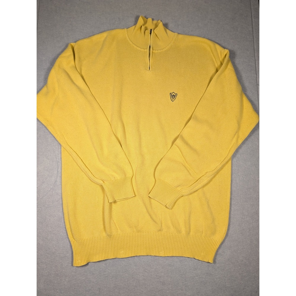 Reebok Golf Sweater Mens L Yellow Vintage 1/4 Zip Cotton Knit Pullover Excellent